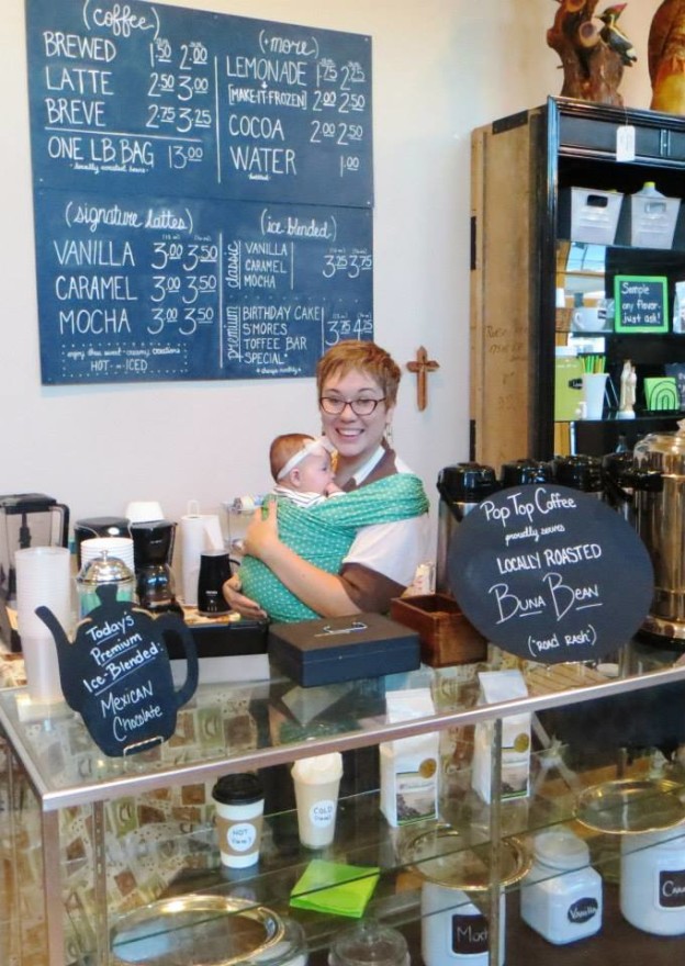 Pop Top Coffee Shop founder, Mandie Tartaglia, and her nine-month old daughter run the coffee shop during the week.