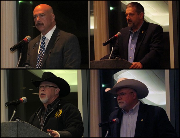 Incumbents running for re-election in contested county races for the 2016 Ellis County March 1 Republican primary.
Top: Paul Perry, Commissioner Precinct 3 (left) and Terry Nay, Constable Precinct 2 (right). Bottom: Mike Jones, Constable Precinct 4 (left) and Johnny Brown, Sheriff (right).