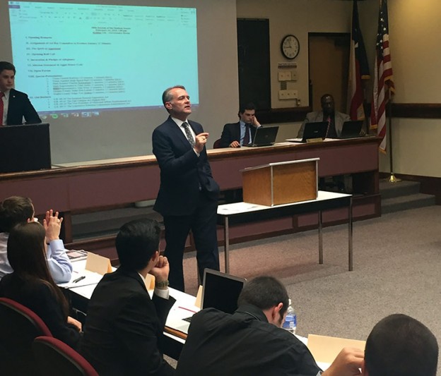 Representative John Wray (R-Waxahachie) attended the Texas A&M University Student Senate hearing on Wednesday, February 10, 2016 to support a student senate bill opposing eminent domain.