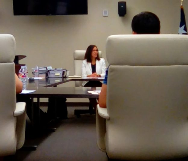 Ellis County Judge Carol Bush addressing the salary grievance committee during a September 9, 2016 hearing to request a significant pay increase.